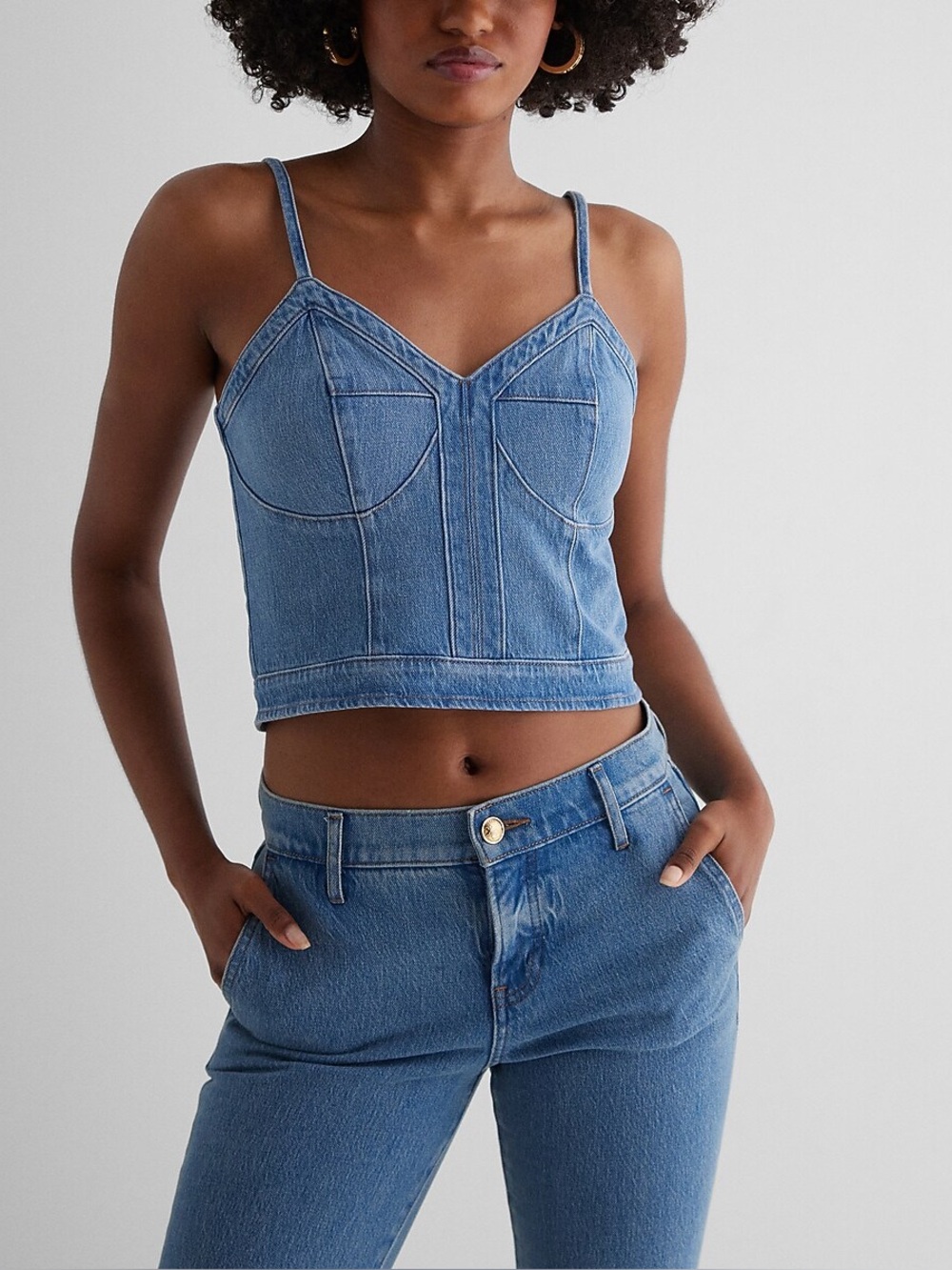 Express Denim Corset-Style Crop Top in Blue NWT size 6